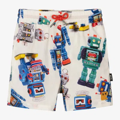 Rock Your Baby Kids' Boys Ivory Cotton Robot Shorts In Cream