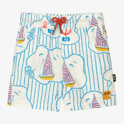 Rock Your Baby Kids' Boys Ivory Cotton Shorts In Blue