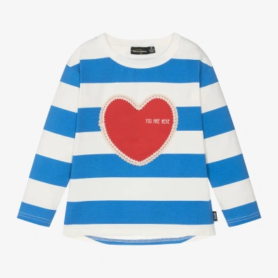 Rock Your Baby Kids' Girls Blue & Ivory Striped Cotton Heart Top