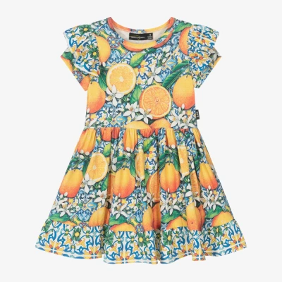 Rock Your Baby Kids' Girls Blue Cotton Catania Oranges Dress