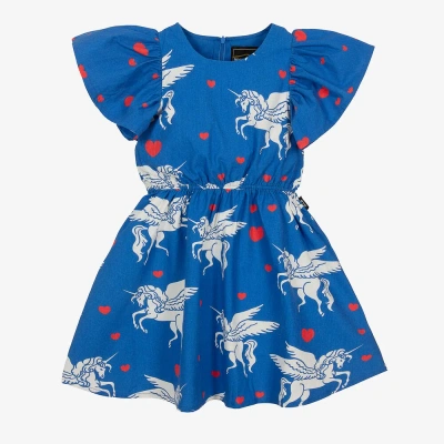 Rock Your Baby Kids' Girls Blue Cotton Unicorn Dress