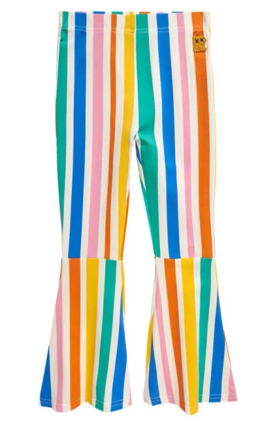 Rock Your Baby Kids' Rainbow Stripe Flare Leggings In Cream Multi