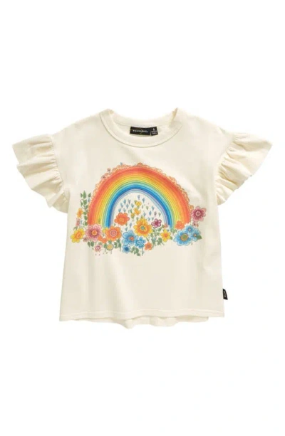 Rock Your Baby Kids' Rainbows & Flowers Flutter Sleeve T-shirt In Cream