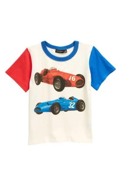 Rock Your Baby Kids' Vintage Racing Stretch Cotton Graphic T-shirt In Cream