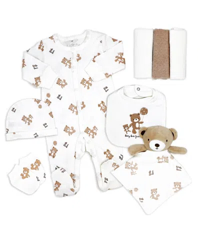 Rock-a-bye Baby Boutique Baby Boys And Girls Natural Layette Gift, 8-piece Set In Tan,cream