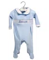 Rock-a-bye Baby Boutique Baby Boys Luxury Smocked Velour Footed Coverall In Baby Blue