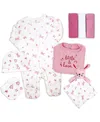 Rock-a-bye Baby Boutique Baby Girls Rose Bunnies Layette Gift, 8-piece Set In Pink