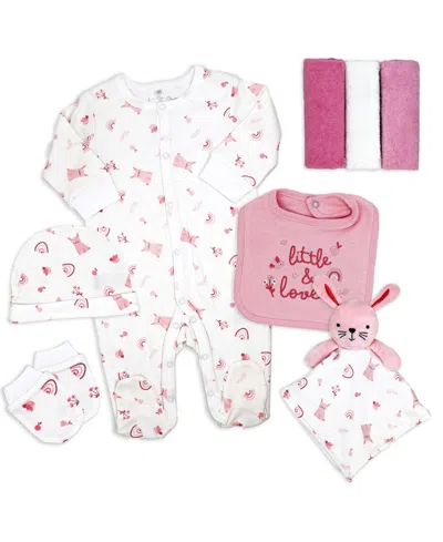 Rock-a-bye Baby Boutique Baby Girls Rose Bunnies Layette Gift, 8-piece Set In Pink