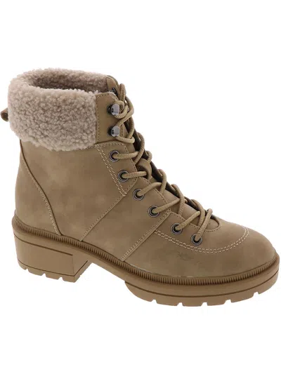 Rocket Dog Icy Womens Faux Leather Block Heel Combat & Lace-up Boots In Beige