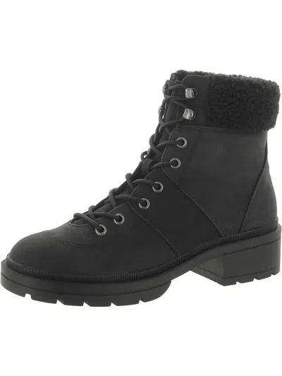 Rocket Dog Icy Womens Faux Leather Block Heel Combat & Lace-up Boots In Black
