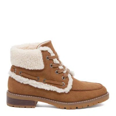 Rocket Dog Nixie Faux Fur Cuff Lace Up Ankle Boots In Brown