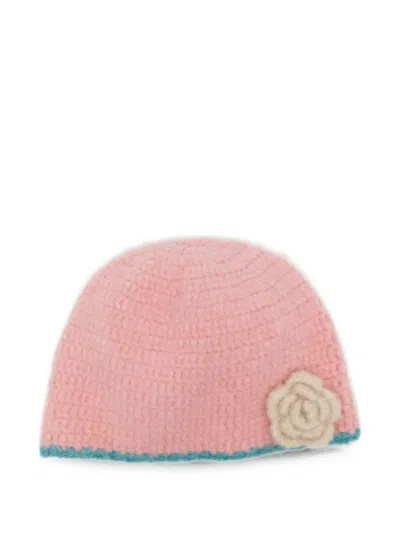 Rockfish Crochet-knit Flower-patch Beanie Hat In Pink