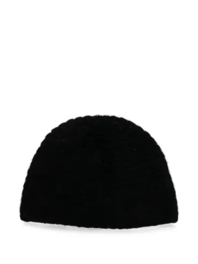 Rockfish Flower-detail Crochet Beanie Hat In Black