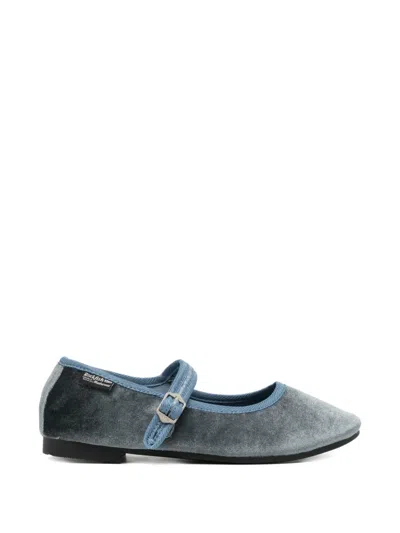 Rockfish Velvet Buckle-fastening Ballet Flats In Blue