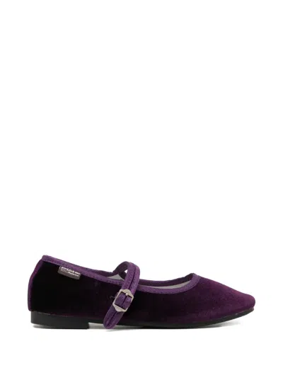 Rockfish Velvet Buckle-fastening Ballet Flats In Purple