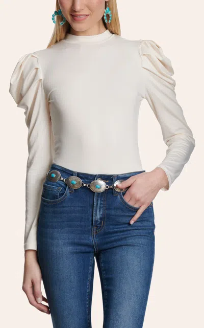 Rockin' C Cream Puff-sleeve Bodysuit In Brown