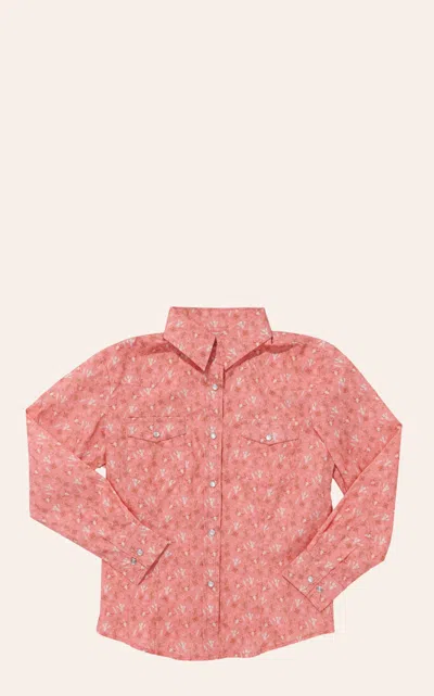 Rockin' C Girl's Coral Western Print Western Shirt In Pink