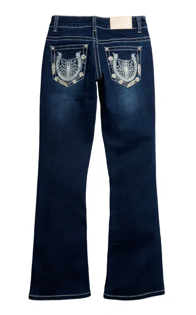 Rockin' C Girl's Dark Wash Floral Horseshoes & Bling Bootcut Jeans In Blue