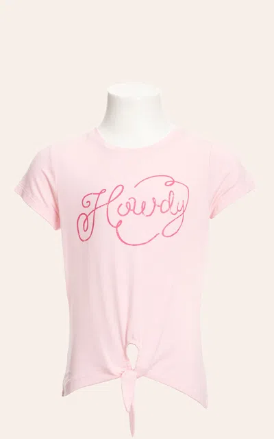 Rockin' C Girl's Light Pink Howdy Tied Front Short Sleeve T-shirt