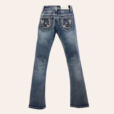 Rockin' C Kids' Girl's Medium Wash Butterfly Embroidery Pocket Jeans In Blue