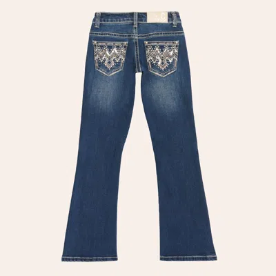 Rockin' C Kids'  Girl's Medium Wash Embroidered Colorful Chevron & Bling Crystal Boot Cut Jeans In Blue