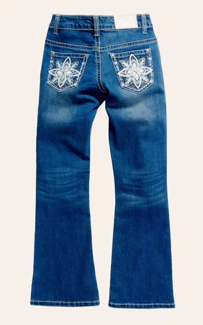 Rockin' C Girl's Medium Wash Medallion Bootcut Jeans In Blue