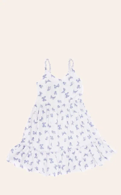 Rockin' C Girl's White & Blue Butterfly Dress In Multi