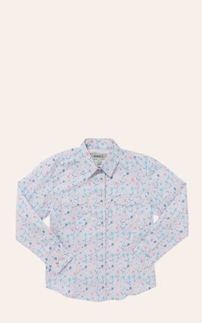 Rockin' C Girls' Blue & Orange Western Print Long Sleeve Shirt In Multi