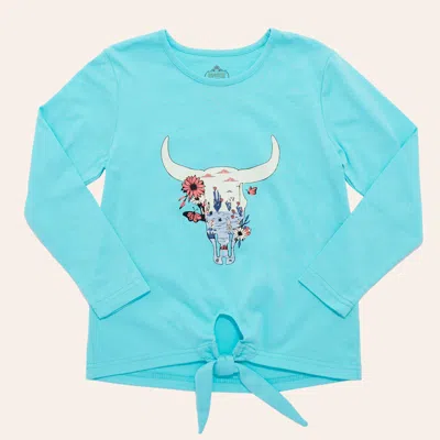Rockin' C Girls' Blue Desert Skull Tie-front Long Sleeve Knit Top