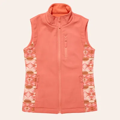 Rockin' C Girls' Coral Bonded Aztec Print Vest In Orange