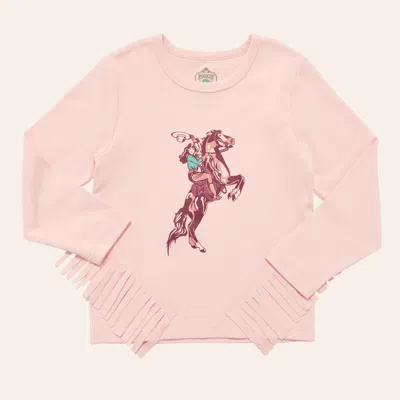 Rockin' C Girls' Coral Cowgirl Graphic Fringe T-shirt In Pink