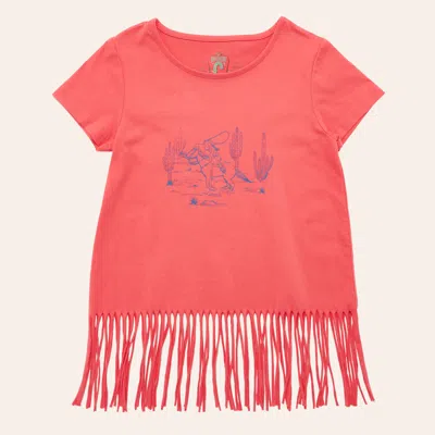 Rockin' C Girls' Coral Ropin' Graphic Fringe Knit Top In Pink