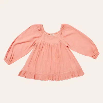 Rockin' C Girls' Coral Smocked Long Sleeve Peasant Top In Pink