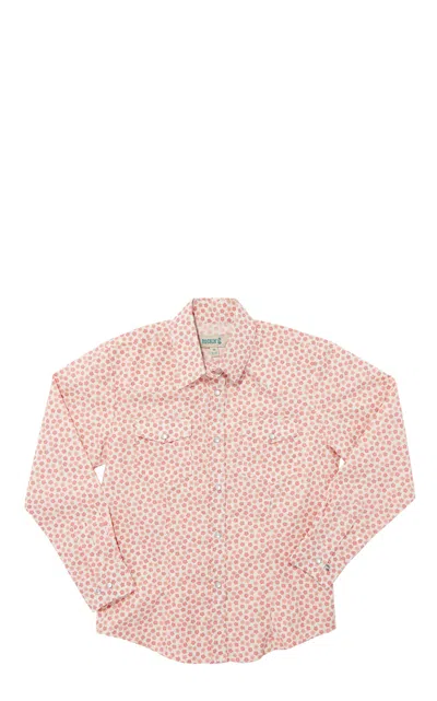 Rockin' C Girls Cream & Coral Ditsy Floral Print Long Sleeve Shirt In Multi