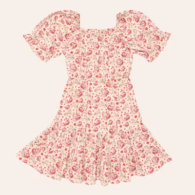 Rockin' C Girls' Cream & Red Lucky Horseshoe Print Dress In Pink