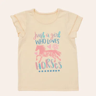 Rockin' C Kids'  Girls' Cream Girl Who Loves Horses Graphic Flutter Sleeve Knit Top In Neutral
