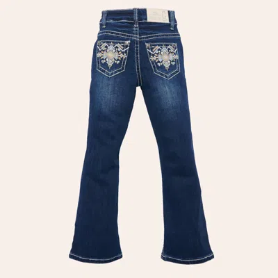 Rockin' C Girls' Dark Wash Aztec Embroidered Pocket Bootcut Jeans