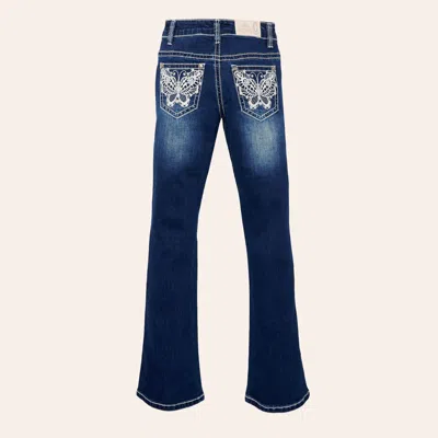 Rockin' C Kids'  Girls' Dark Wash Butterfly Embellished Bootcut Jeans In Blue