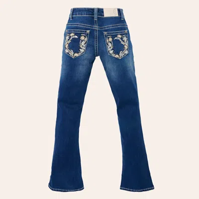 Rockin' C Kids'  Girls' Dark Wash Floral Embellished Pocket Bootcut Jeans In Blue
