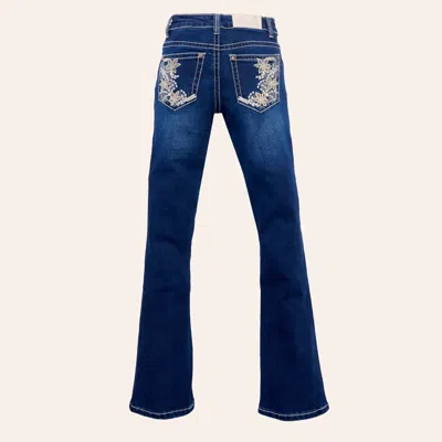 Rockin' C Kids'  Girls' Dark Wash Floral Embroidered Bootcut Jeans In Blue