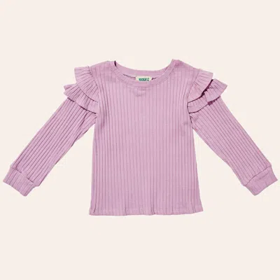 Rockin' C Girls' Lavender Ribbed Knit Ruffle Shoulder Top In Purple