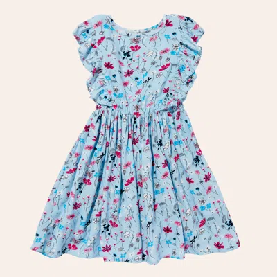 Rockin' C Girls' Light Blue Floral Print Flutter Sleeve Dress