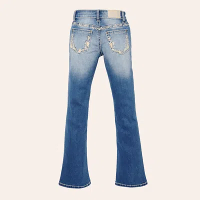 Rockin' C Girls' Light Wash Paisley Embroidered Bootcut Jeans In Blue