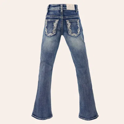 Rockin' C Girls' Medium Wash Chevron Embellished Bootcut Jeans