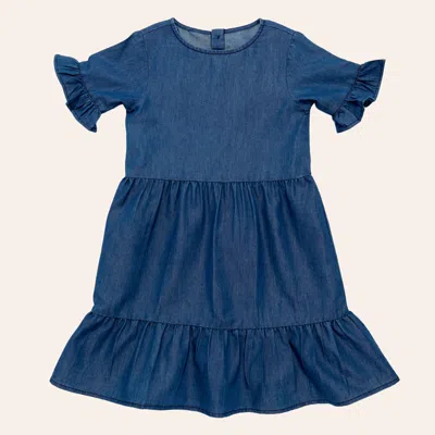 Rockin' C Girls' Medium Wash Denim Ruffle Tiered Dress In Blue