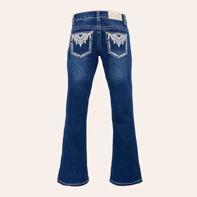 Rockin' C Kids'  Girls' Medium Wash Feather Stitched Pocket Bootcut Jeans In Blue