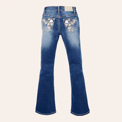 Rockin' C Girls' Medium Wash Floral Embroidered Bootcut Jeans In Multi