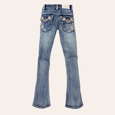 Rockin' C Kids'  Girls' Medium Wash Floral Embroidered Bootcut Jeans In Blue