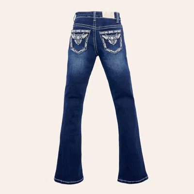 Rockin' C Girls' Medium Wash Skull & Trim Embroidered Bootcut Jeans In Blue