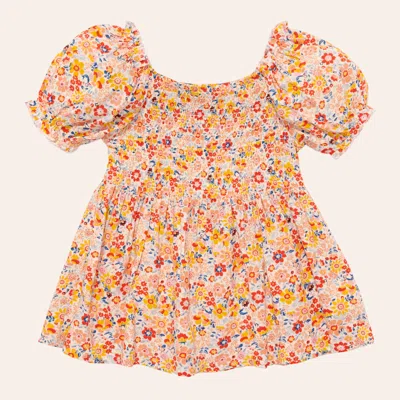 Rockin' C Girls' Multicolor Floral Print Smocked Dress